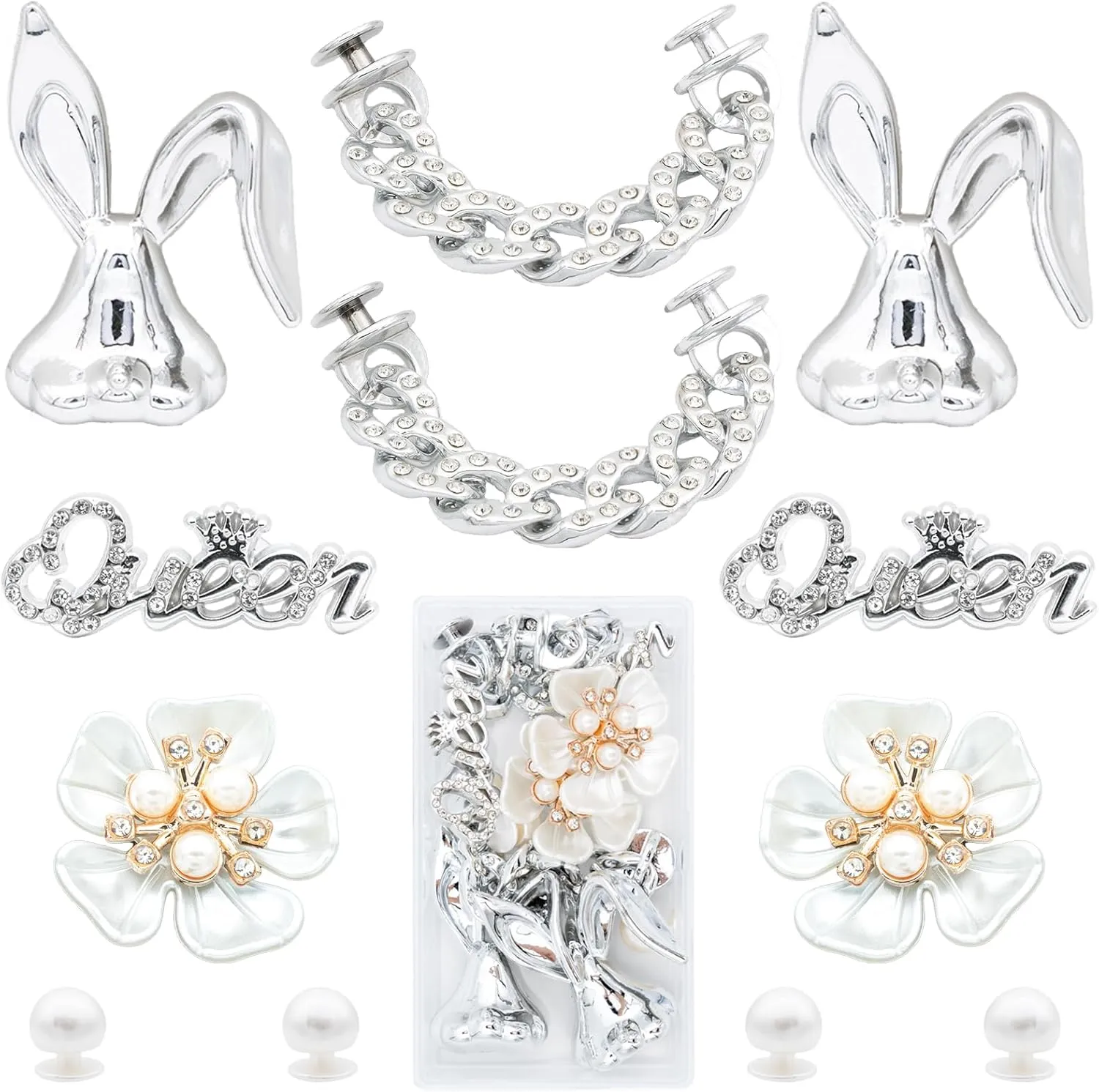 Bling Shoe Charms - 12PCS Crystal Rhinestone Pearl Flower and Butterfly Charms for Women & Girls, Sparkling Chain Accessories for Clog Shoes, Perfect for Party Favors & Birthday Gifts