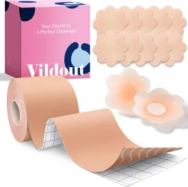 Boob Tape Kit -Boobtape for Breast Lift with Petals and Covers, Breathable Sticky Adhesive Bra Tape, Push Up Boobytape for Breast Lift, Breast Tape Suitable for Large Breasts A-G Cup Beige