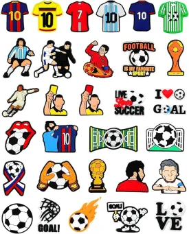 BOWNDY 38pcs Soccer Ball Charms for Clog Shoe Decoration, Sports Soccer Football Shoe Charms Accessories Pack, Cute Random Decorations
