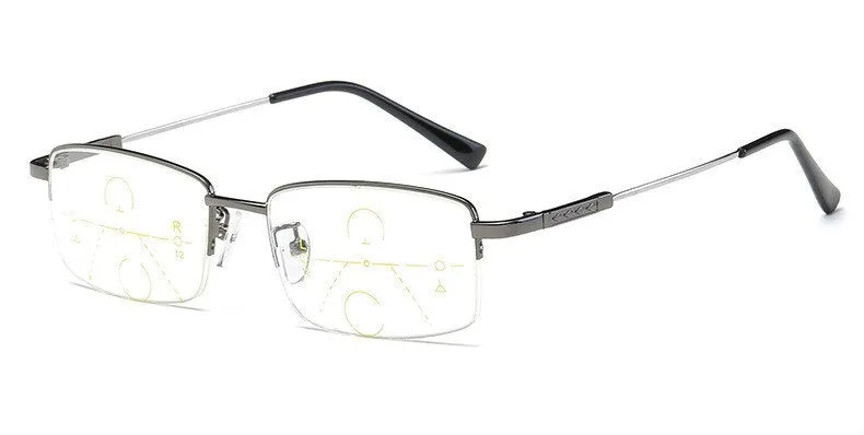 Brightzone Unisex Semi Rim Alloy Square Progressive Reading Glasses 1003