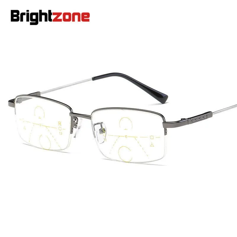 Brightzone Unisex Semi Rim Alloy Square Progressive Reading Glasses 1003