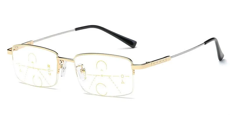 Brightzone Unisex Semi Rim Alloy Square Progressive Reading Glasses 1003