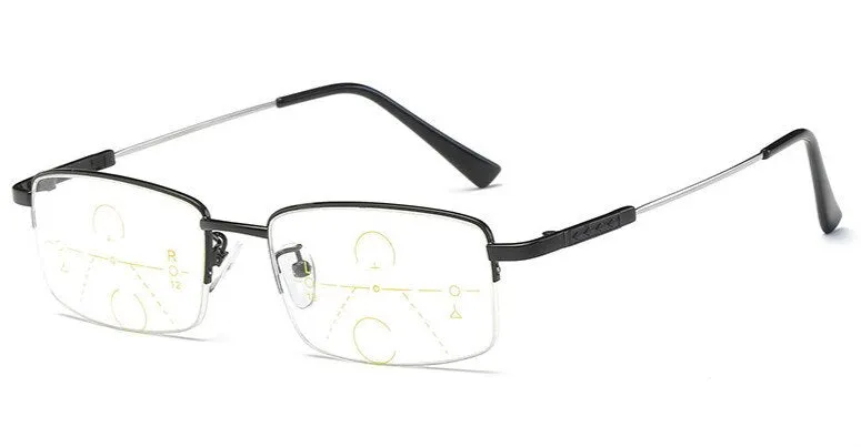 Brightzone Unisex Semi Rim Alloy Square Progressive Reading Glasses 1003