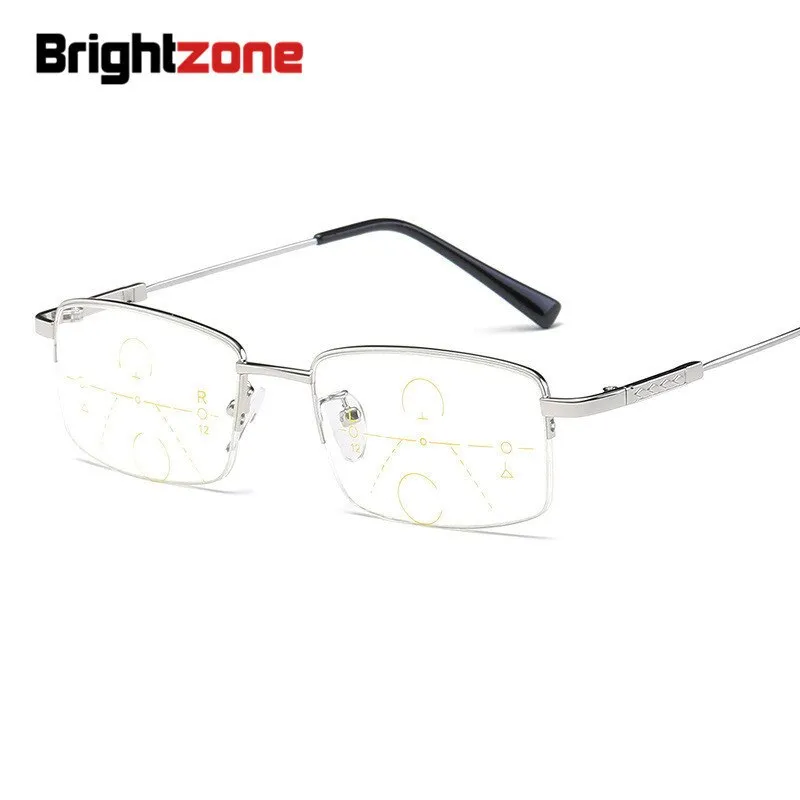 Brightzone Unisex Semi Rim Alloy Square Progressive Reading Glasses 1003