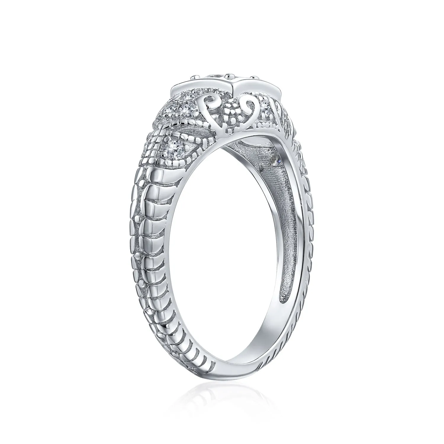 CZ Victorian Art Deco Cocktail Statement Ring 1CTW Princess Solitaire Sterling Silver