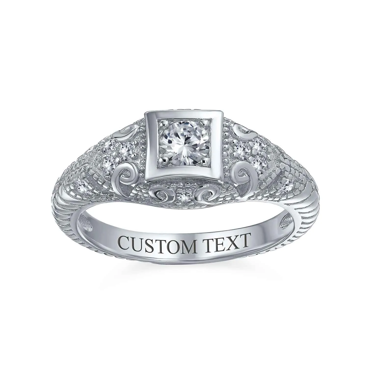 CZ Victorian Art Deco Cocktail Statement Ring 1CTW Princess Solitaire Sterling Silver