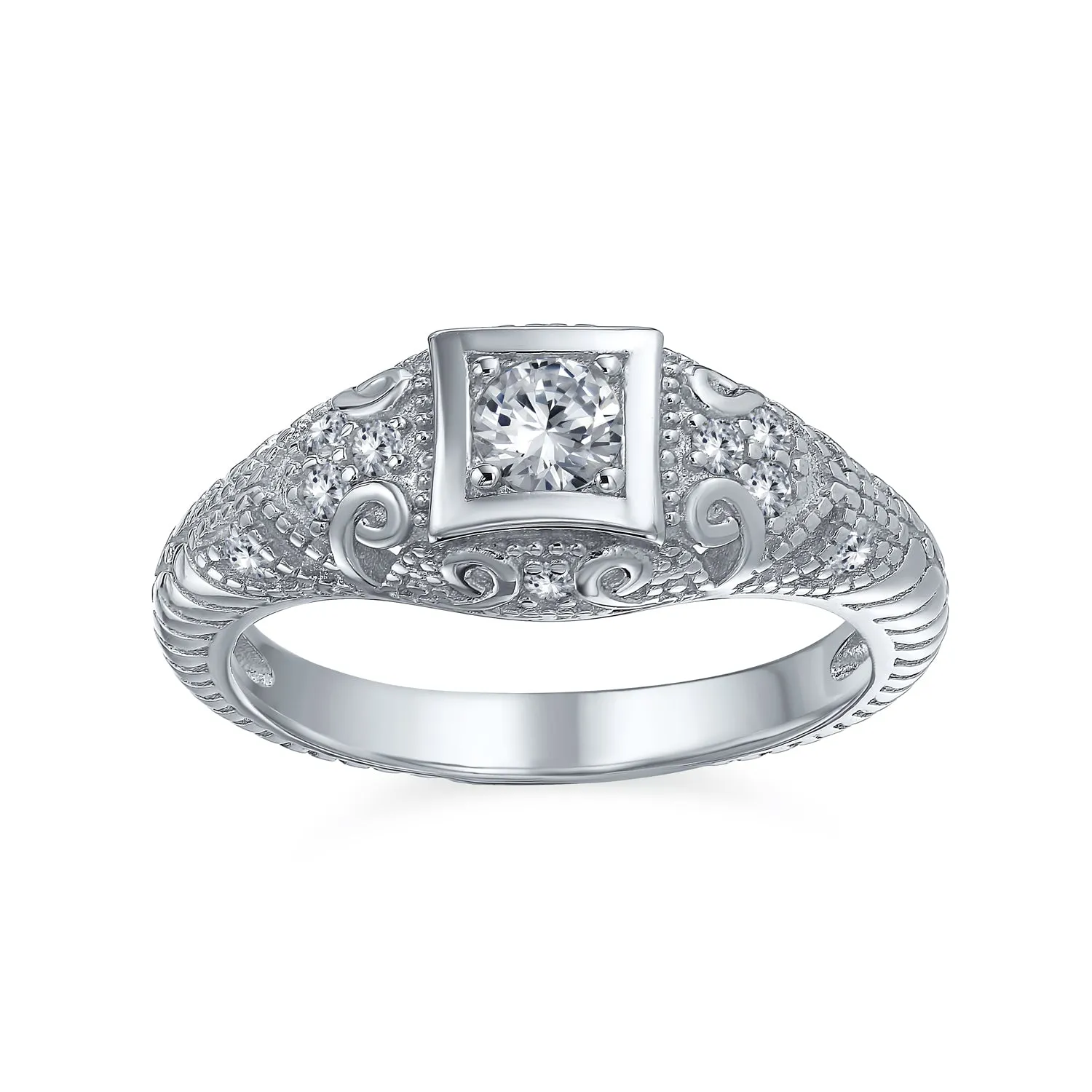 CZ Victorian Art Deco Cocktail Statement Ring 1CTW Princess Solitaire Sterling Silver