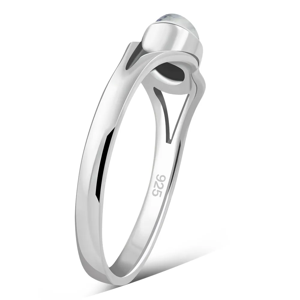 Delicate Rainbow Moonstone Sterling Silver Ring