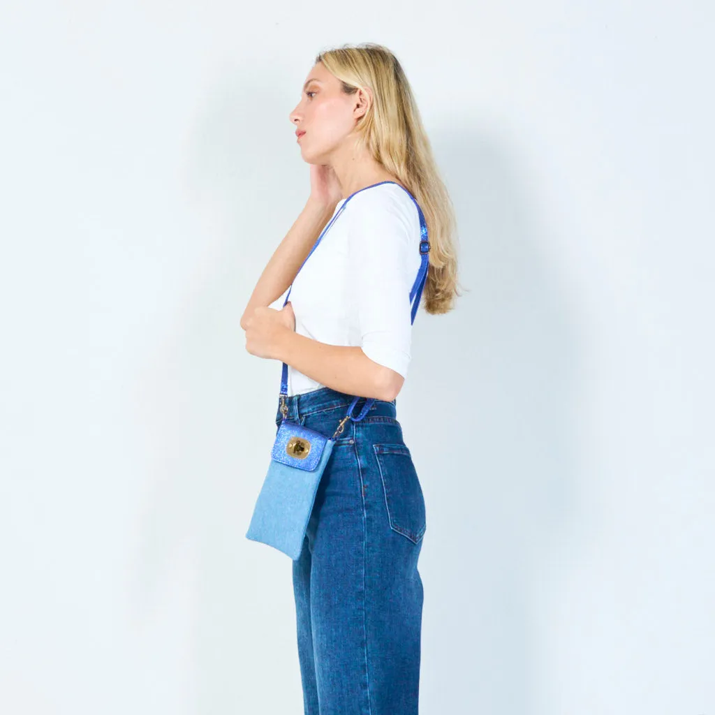 Denim and leather crossbody pouch wholesale