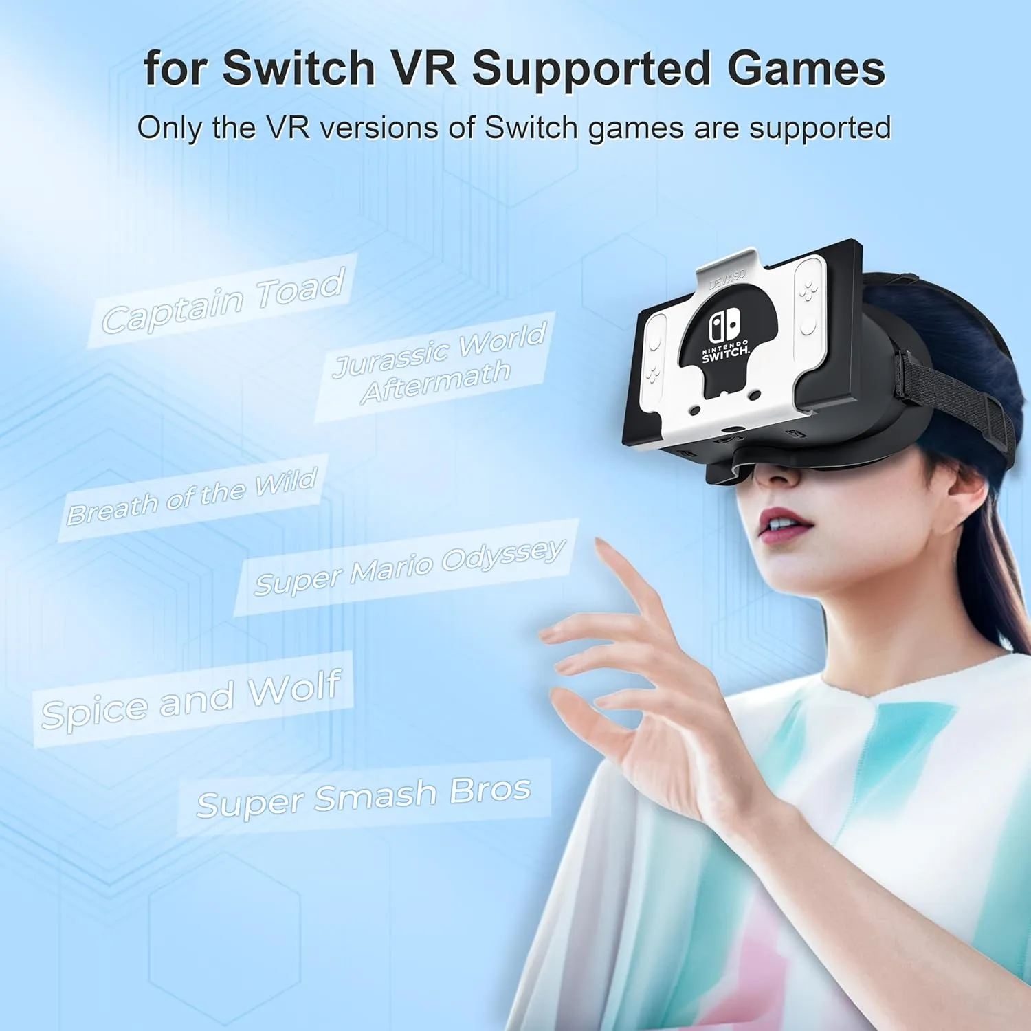 DEVASO Upgraded VR Headset for Nintendo Switch, Switch OLED Model, Virtual Reality Glasses with Adjustable HD Lenses and Comfortable Head Strap, Labo VR Kit 3D Goggles Accessory