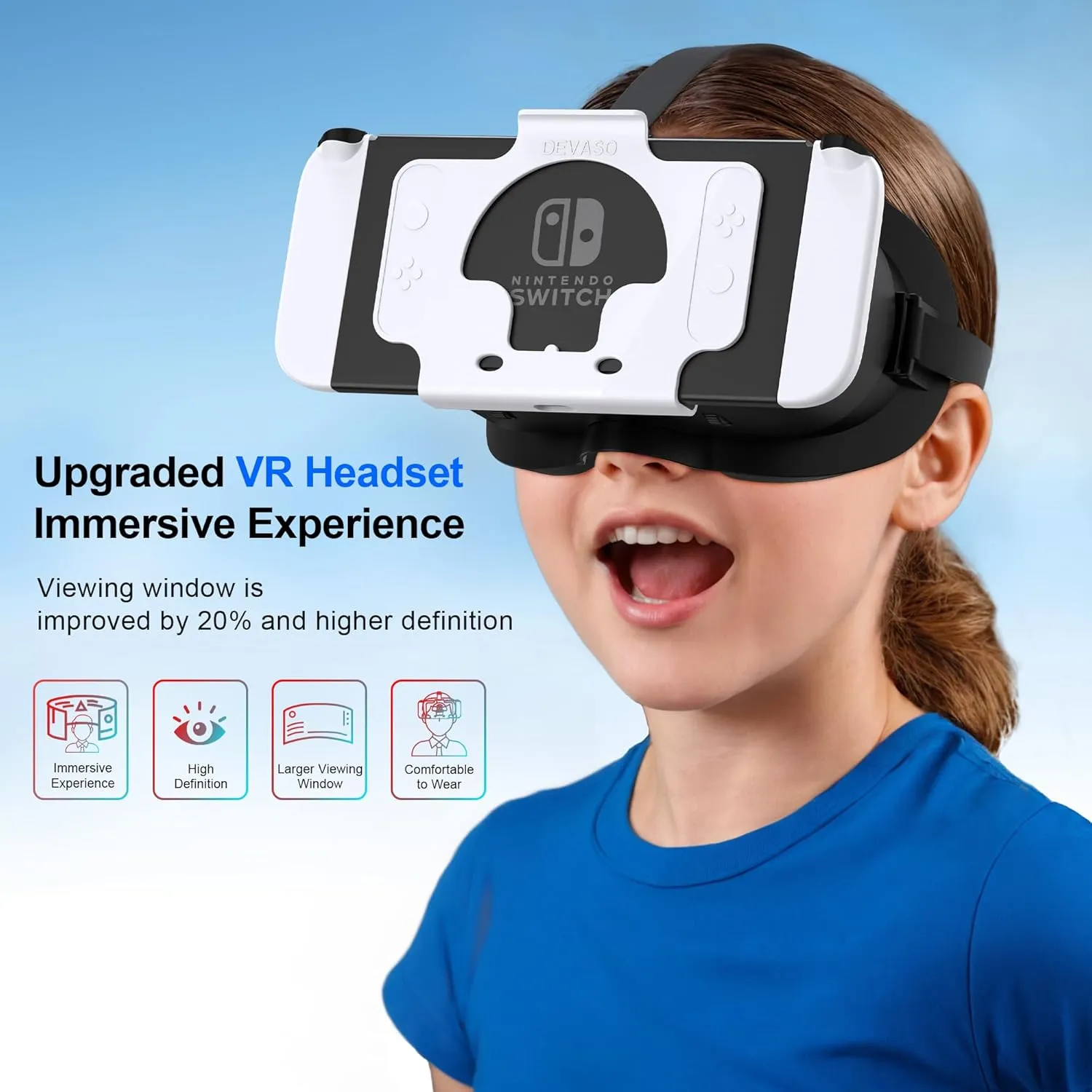 DEVASO Upgraded VR Headset for Nintendo Switch, Switch OLED Model, Virtual Reality Glasses with Adjustable HD Lenses and Comfortable Head Strap, Labo VR Kit 3D Goggles Accessory