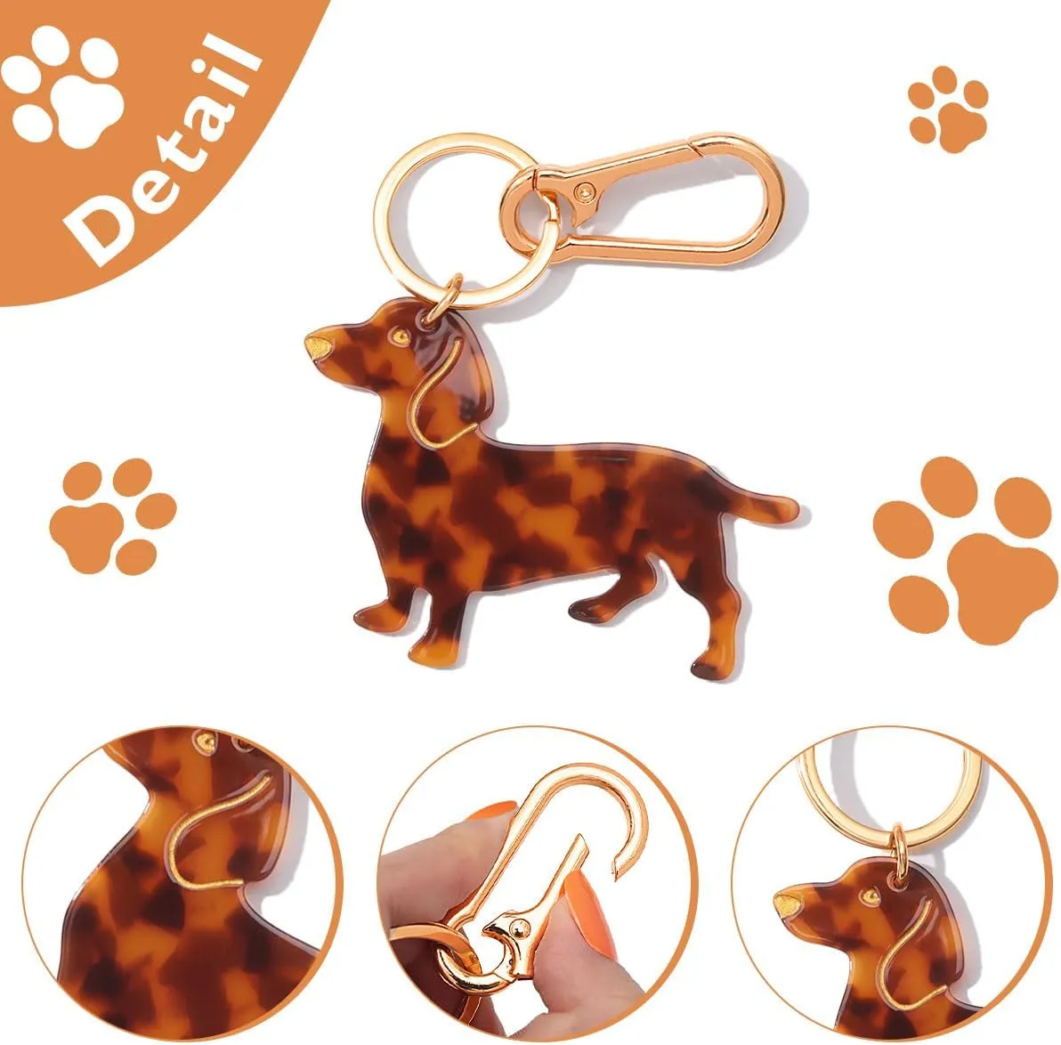Dog-Shaped Bag Clasp & Keychain Charm- Acetate Animal Clip with Gold-Tone Metal, Decorative Purse/Backpack/Leash Hardwar Gift for Dog Lovers