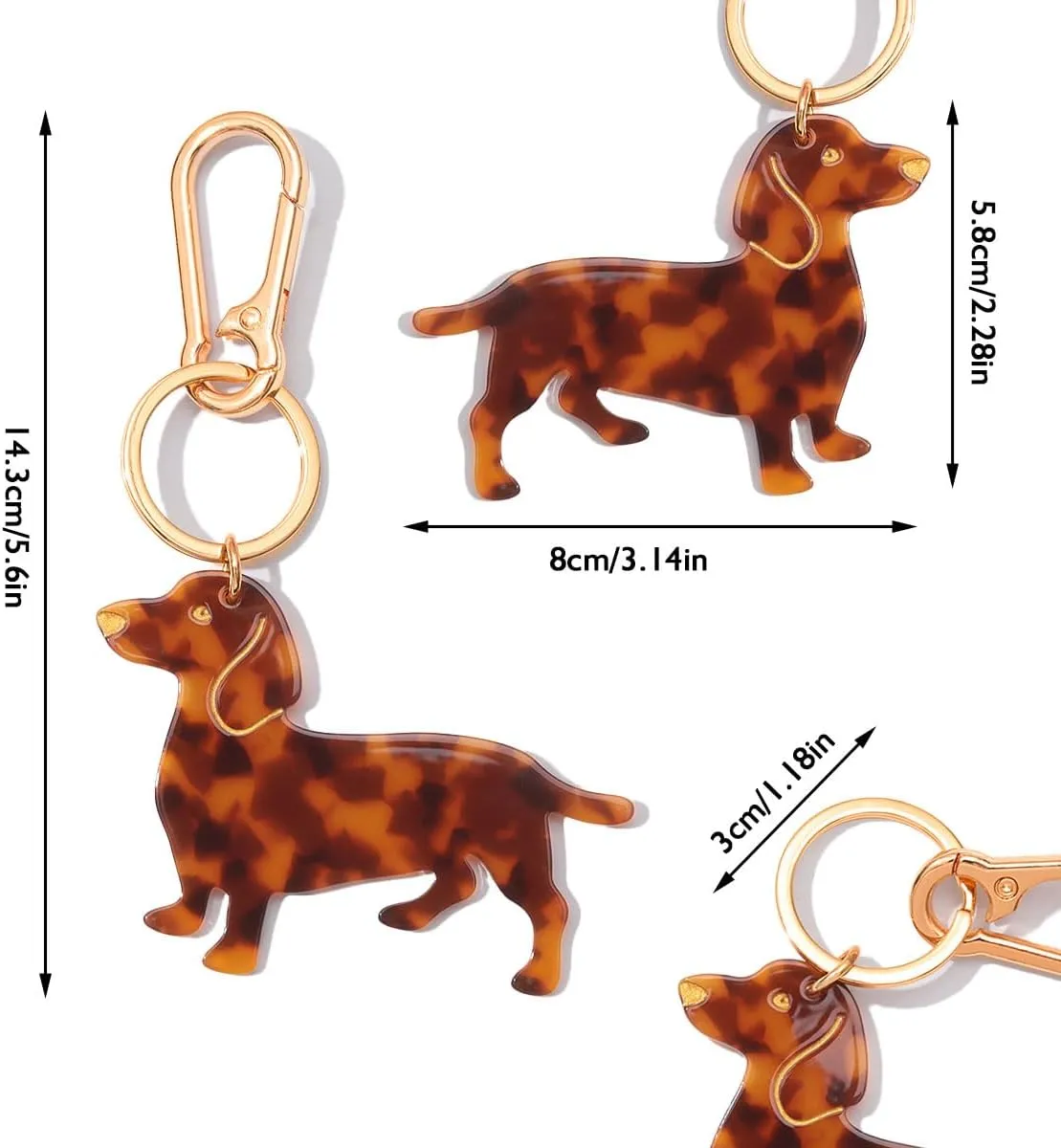 Dog-Shaped Bag Clasp & Keychain Charm- Acetate Animal Clip with Gold-Tone Metal, Decorative Purse/Backpack/Leash Hardwar Gift for Dog Lovers