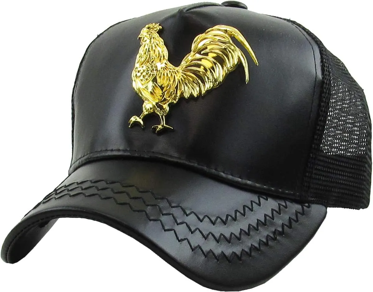 Dominican Republic Gold Badge Wolf Rooster Tuna Trucker Cap Adjustable Snapback Hat