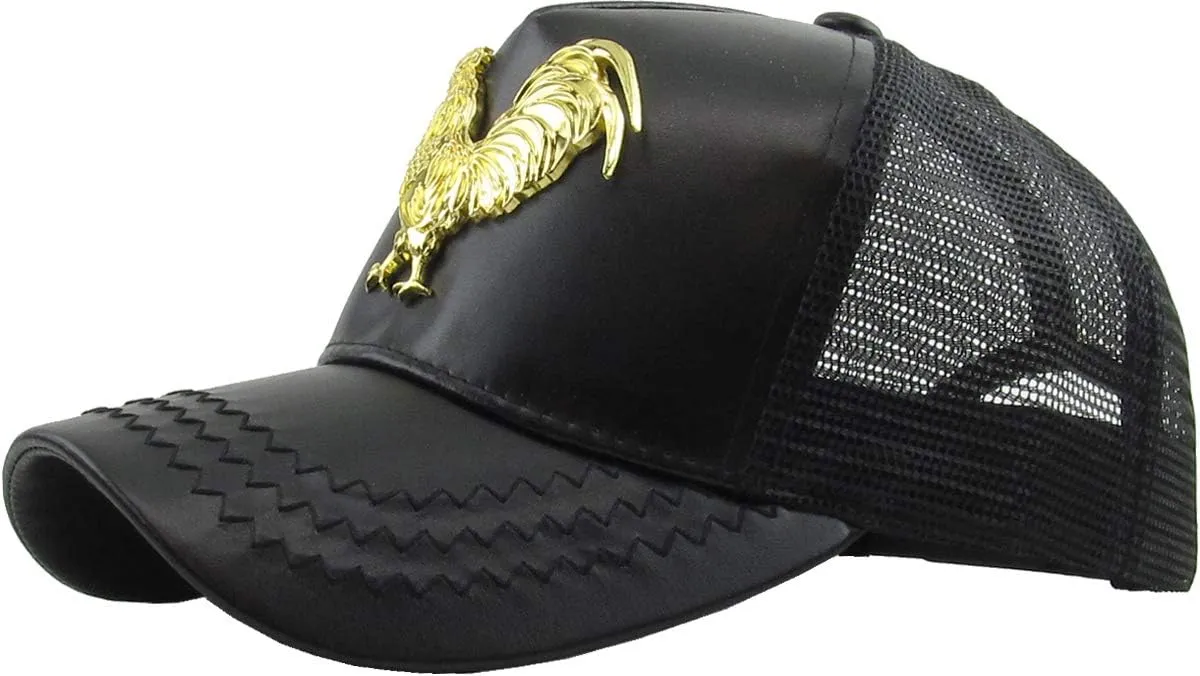Dominican Republic Gold Badge Wolf Rooster Tuna Trucker Cap Adjustable Snapback Hat