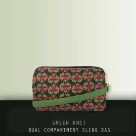 Dual Compartment Sling Bag- Green Knot