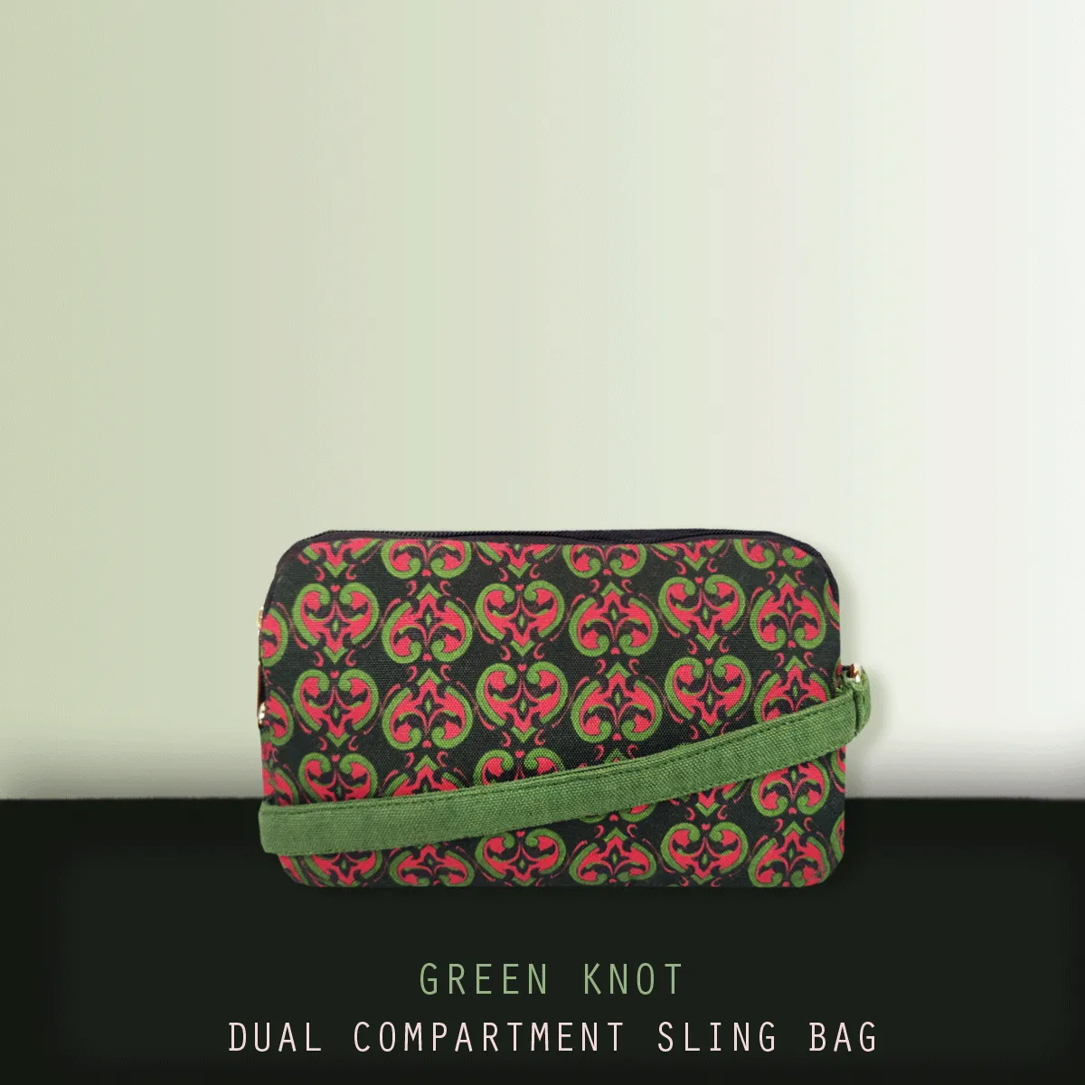 Dual Compartment Sling Bag- Green Knot