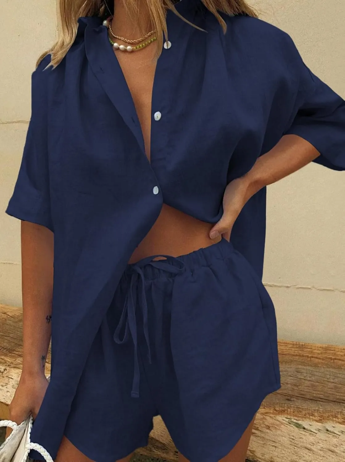 Fixmatti Women 2 Piece Outfit Summer Short Sleeve Top and Shorts Sweatsuit Set