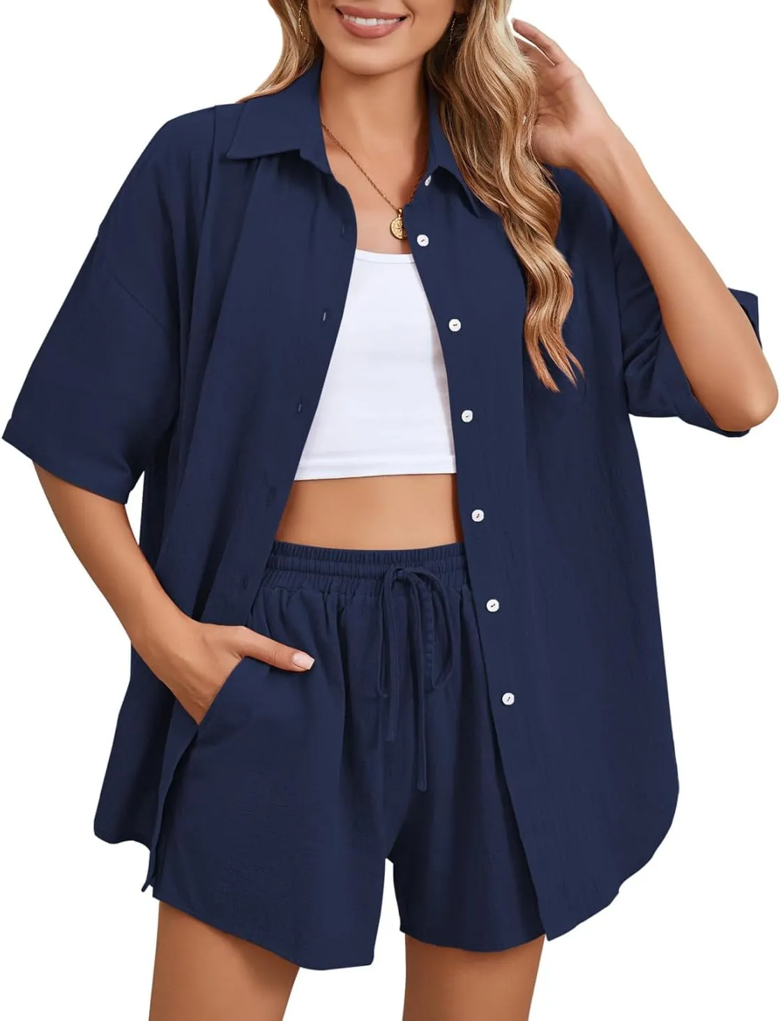 Fixmatti Women 2 Piece Outfit Summer Short Sleeve Top and Shorts Sweatsuit Set