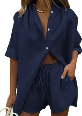 Fixmatti Women 2 Piece Outfit Summer Short Sleeve Top and Shorts Sweatsuit Set