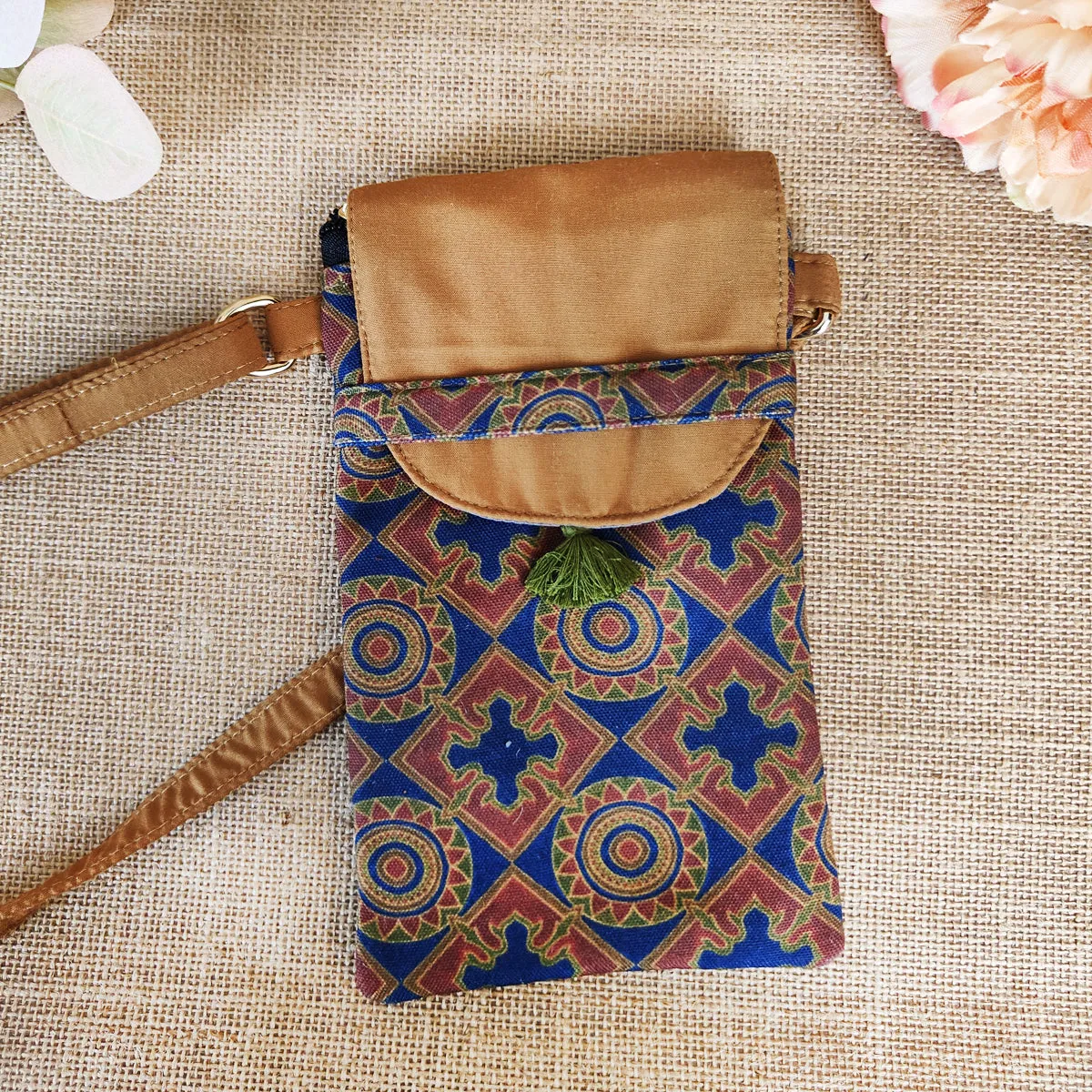 Flap Mobile Sling Bag- Green-red Chakra