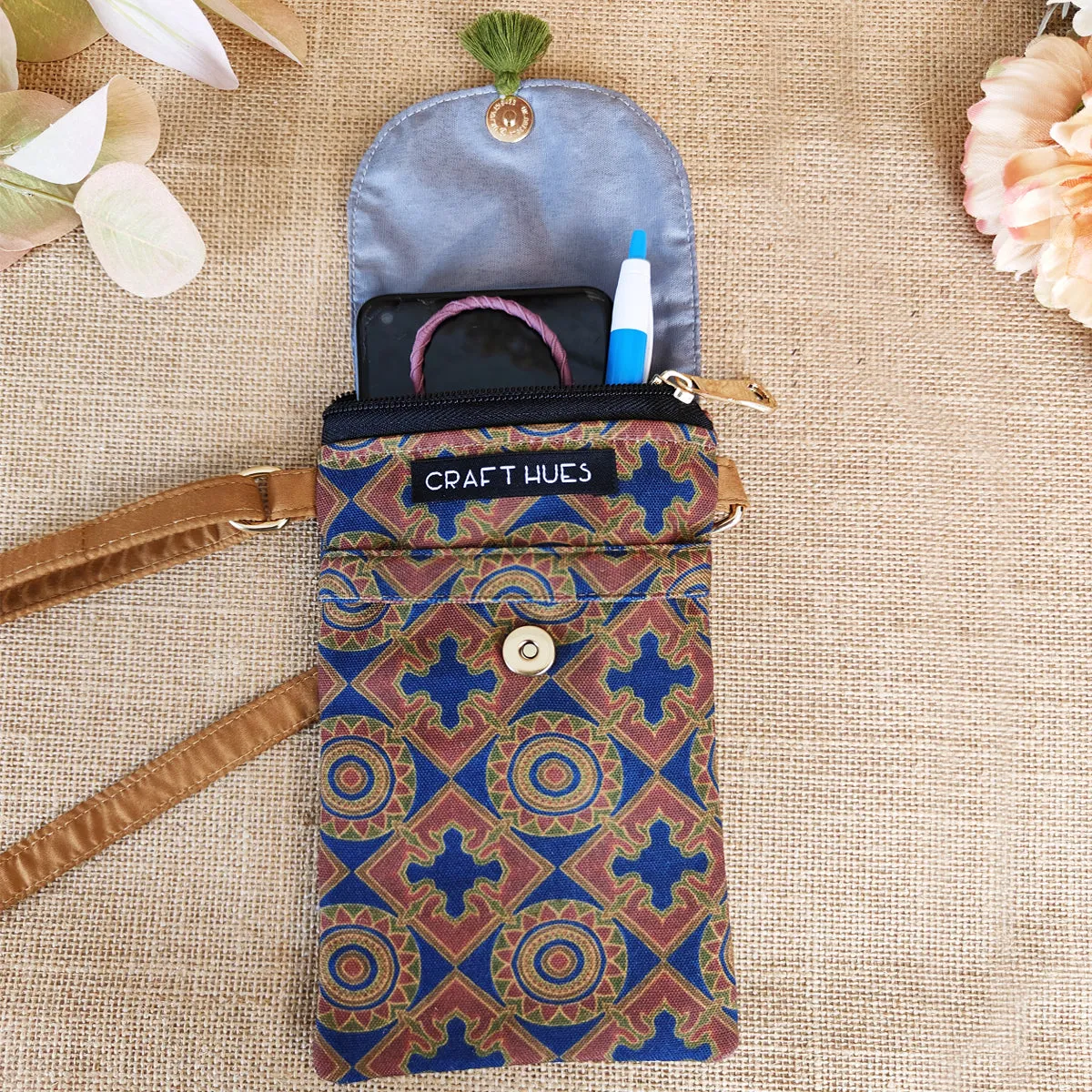 Flap Mobile Sling Bag- Green-red Chakra