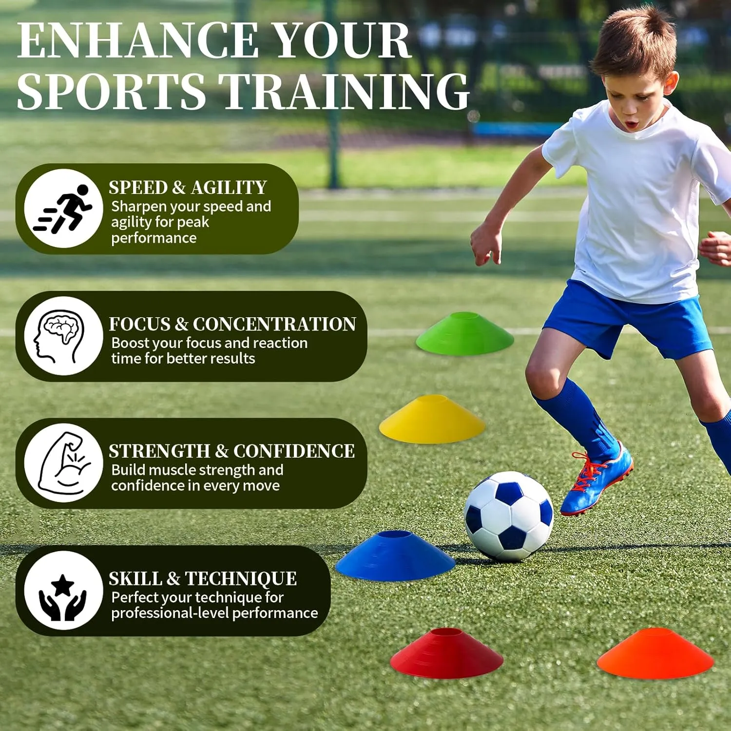 Football Goalie Cones Set with Carrying Bag, 25 Pieces, for Indoor/Outdoor Practice and Games