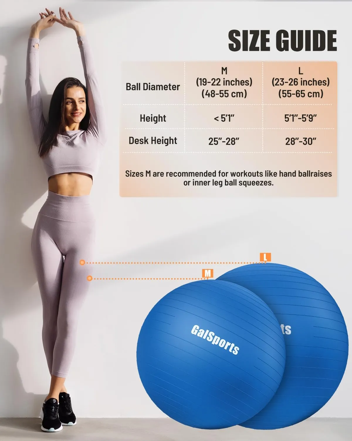 GalSports Anti-Burst Slip Resistant Stability Ball - Swiss Ball for Home Gym & Physical Therapy