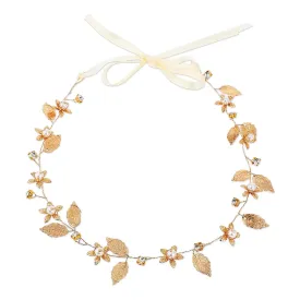 Gold Leaf Headband Wedding Bridal Boho Hair Piece Flower Girl Headpiece Pearl Accessories for Kids Gold Hair Vine for Prom Party