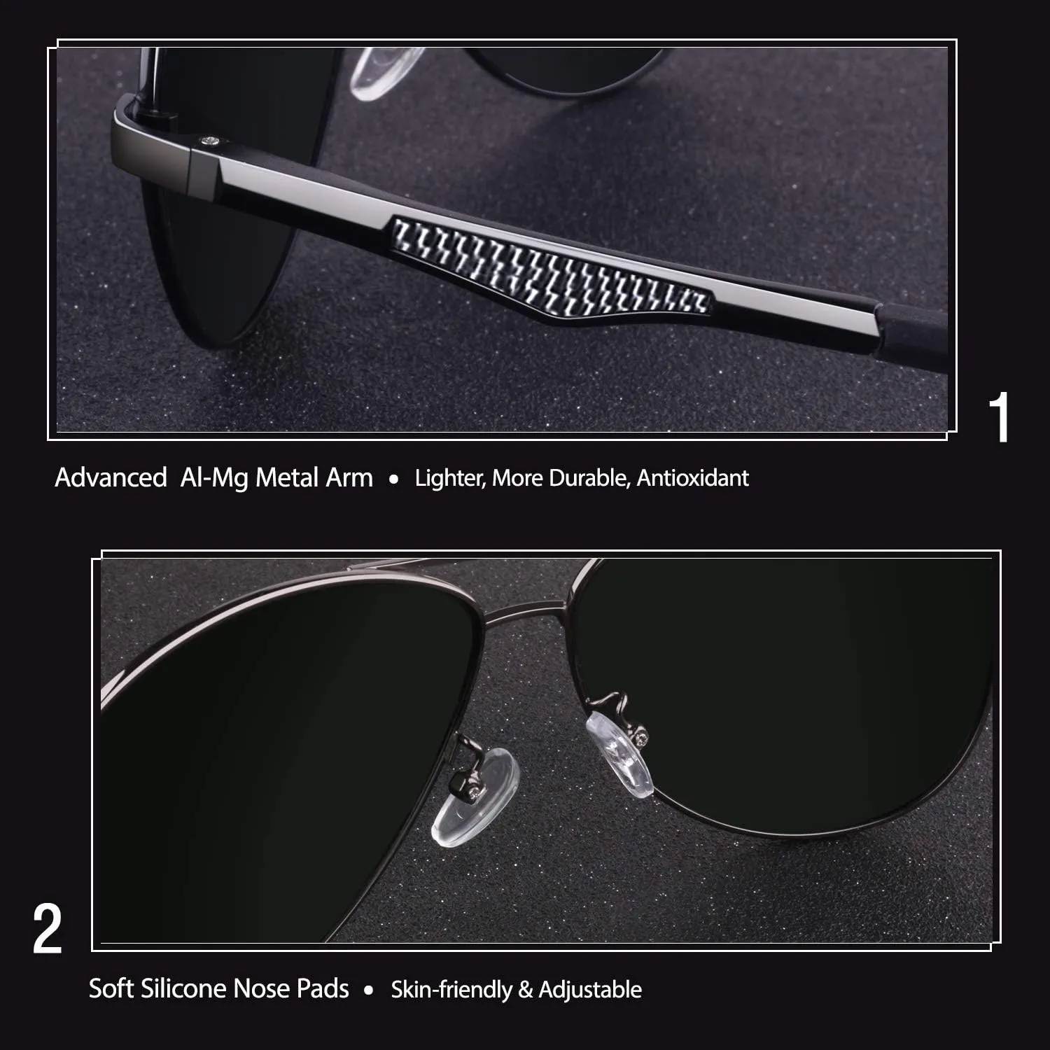 GQUEEN Classic Military Style Pilot Polarized Sunglasses Spring Hinges Al-Mg for mens womens MOS1