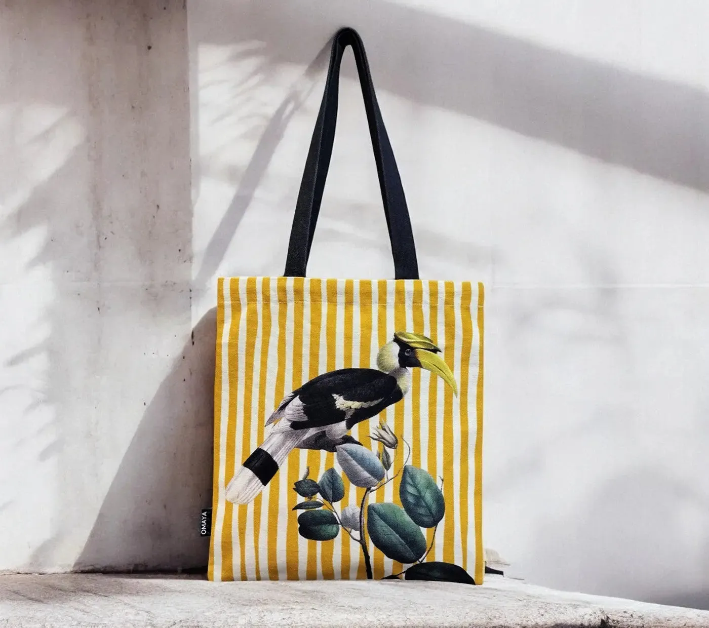 House of Omaya Printed Hornbill bird Canvas design Tote Bag 34X36 cm.