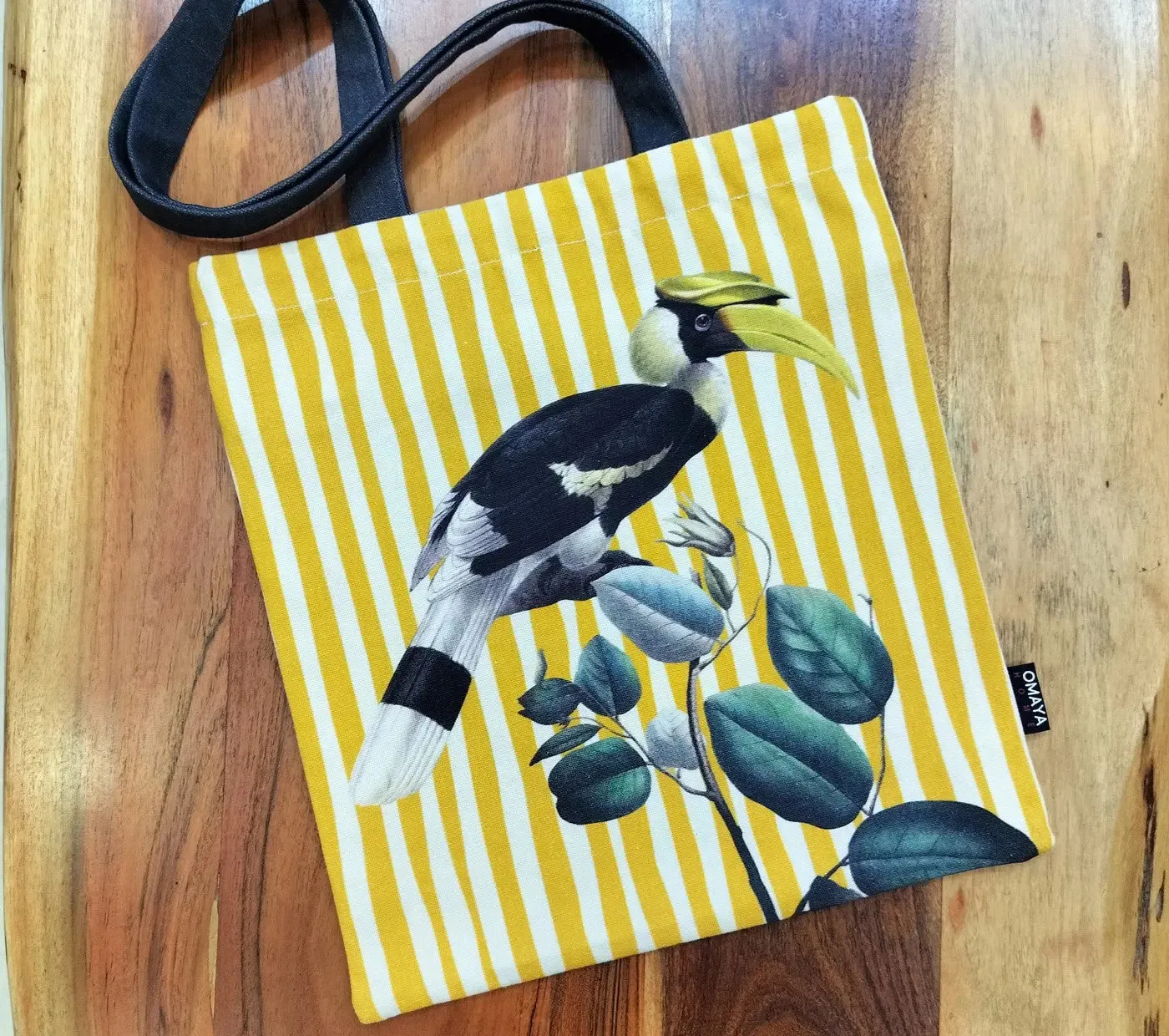 House of Omaya Printed Hornbill bird Canvas design Tote Bag 34X36 cm.