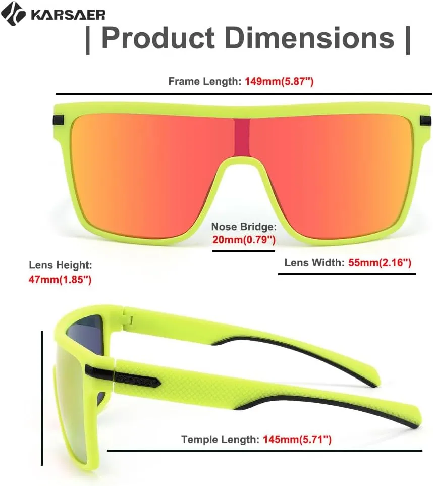 Karsaer Flat Top TR90 Polarized Sports Mens Sunglasses Vintage Square Cycling Running Fishing Golf Hiking Sports Glasses