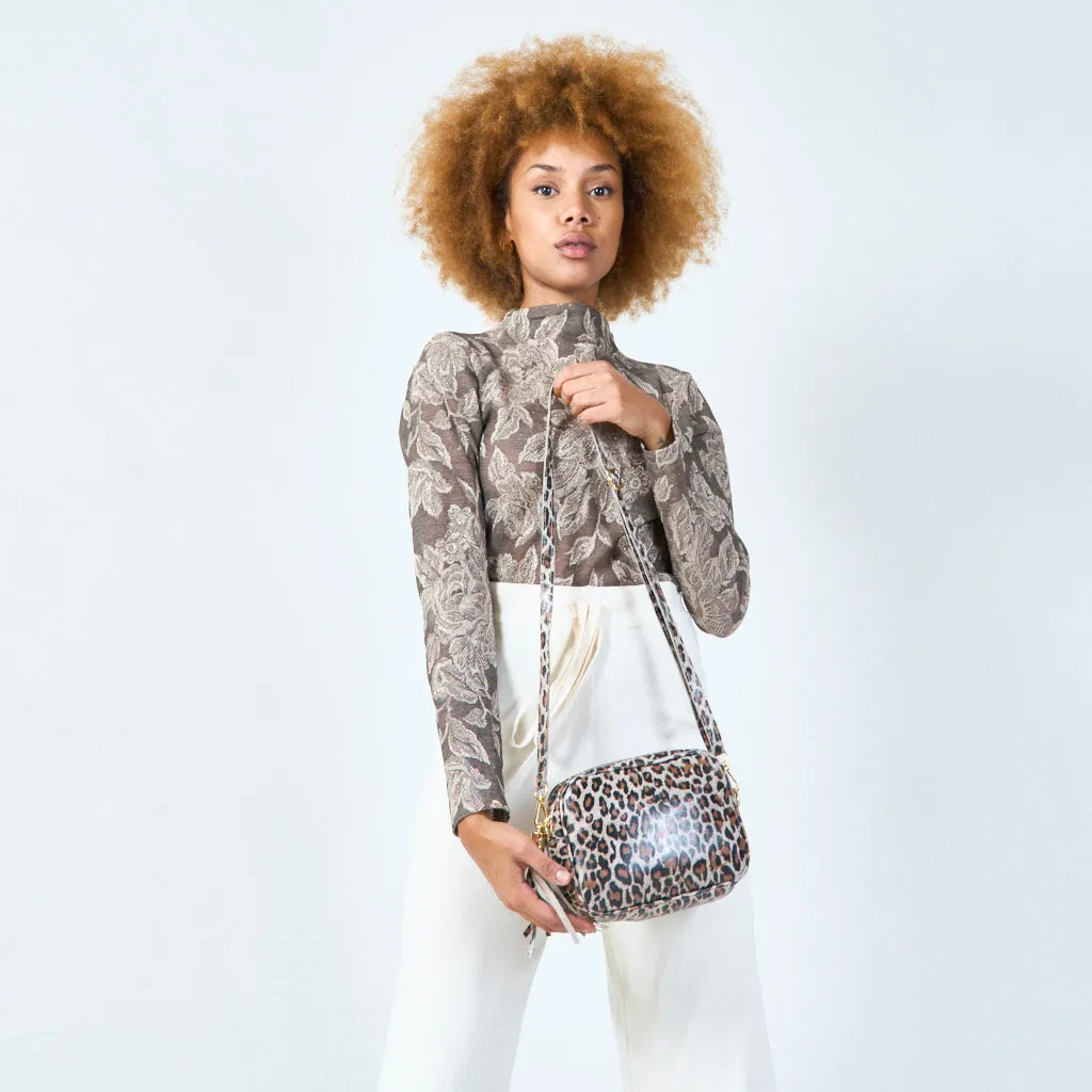 Leopard print compact shoulder bag wholesale