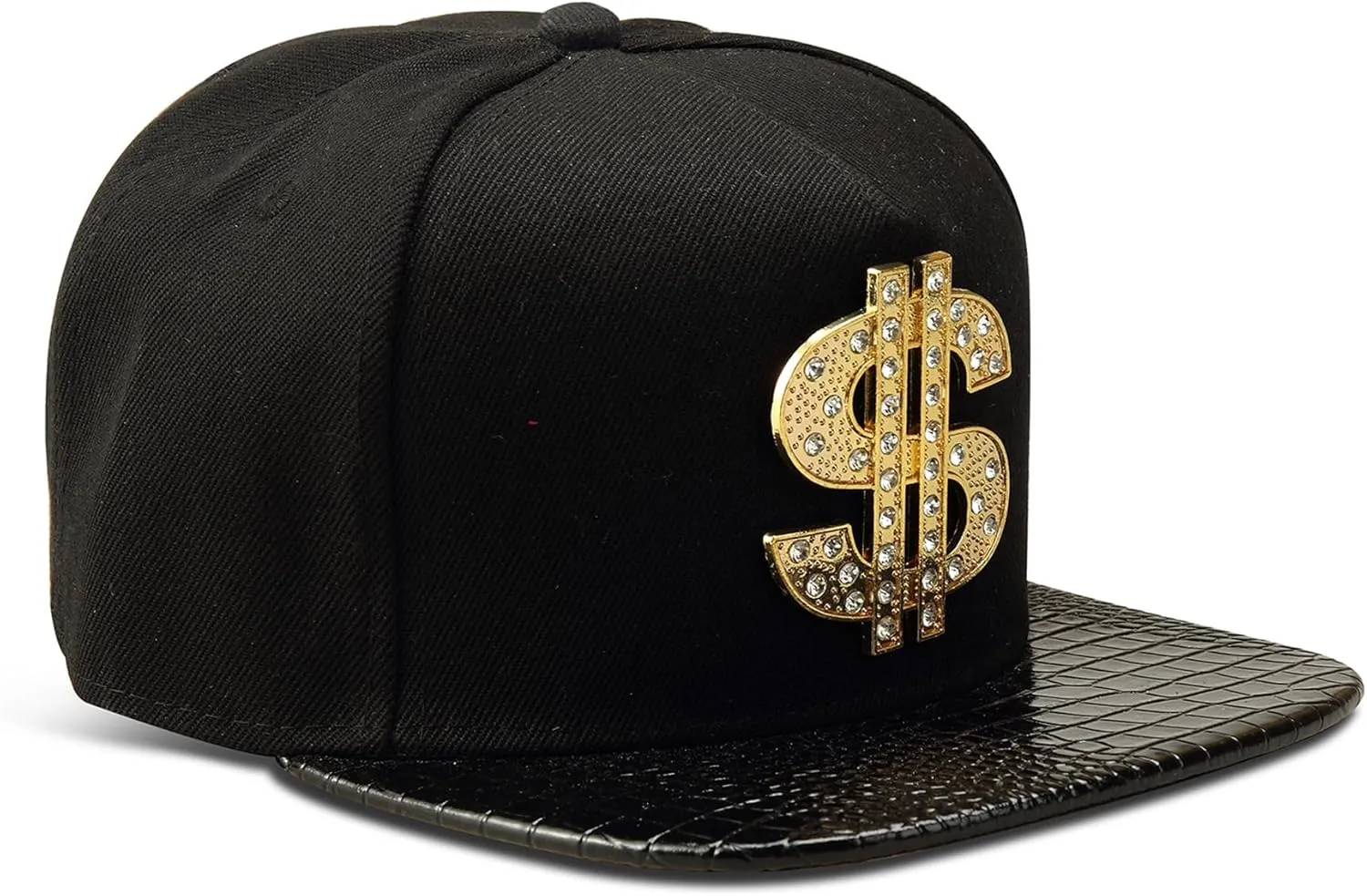 Men's Hip-hop Flat top Brimmed hat, Dollar Sign hat, Faux Leather Brim Hip-hop Baseball Cap