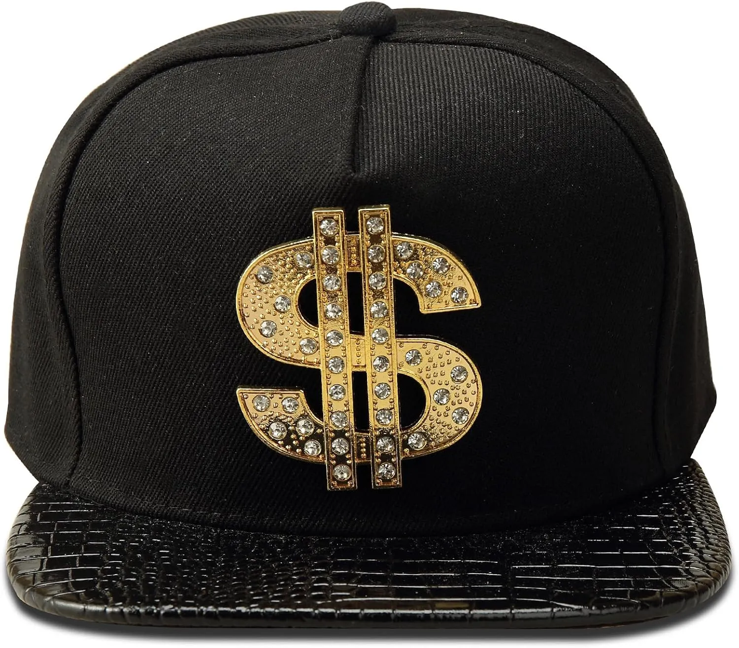 Men's Hip-hop Flat top Brimmed hat, Dollar Sign hat, Faux Leather Brim Hip-hop Baseball Cap