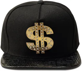 Men's Hip-hop Flat top Brimmed hat, Dollar Sign hat, Faux Leather Brim Hip-hop Baseball Cap