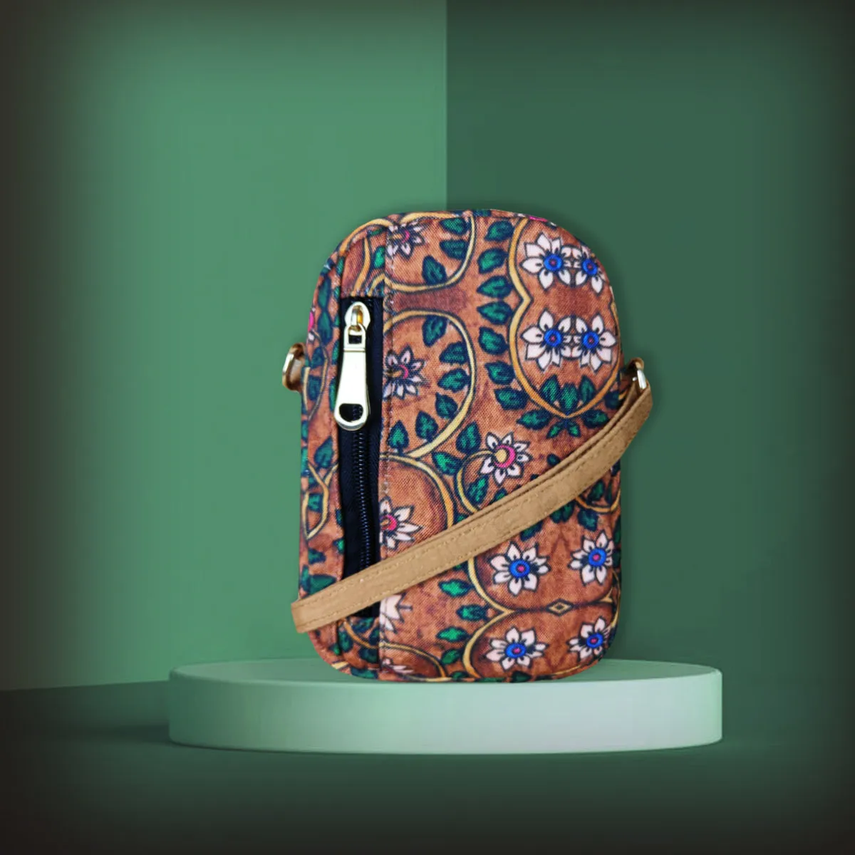 Mini Sling Bag-Kalamkari Brown Garden