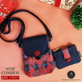 Mobile Sling Bag/mini wallet Combo- Gond Red Deer