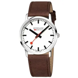 Mondaine Simply Elegant Stainless Steel Watch with Brown Leather Strap