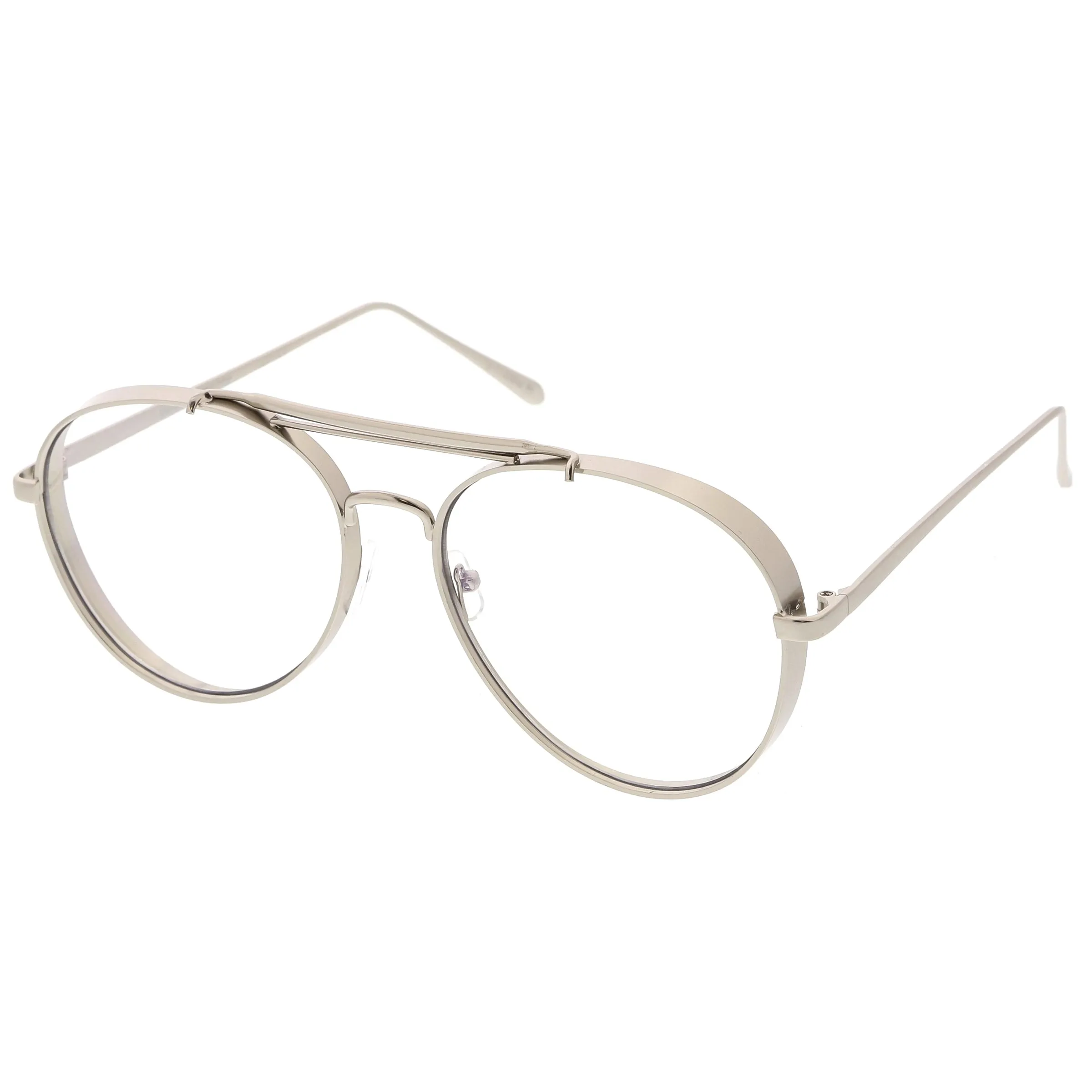 Oversize Retro Dapper Clear Flat Lens Aviator Glasses C326