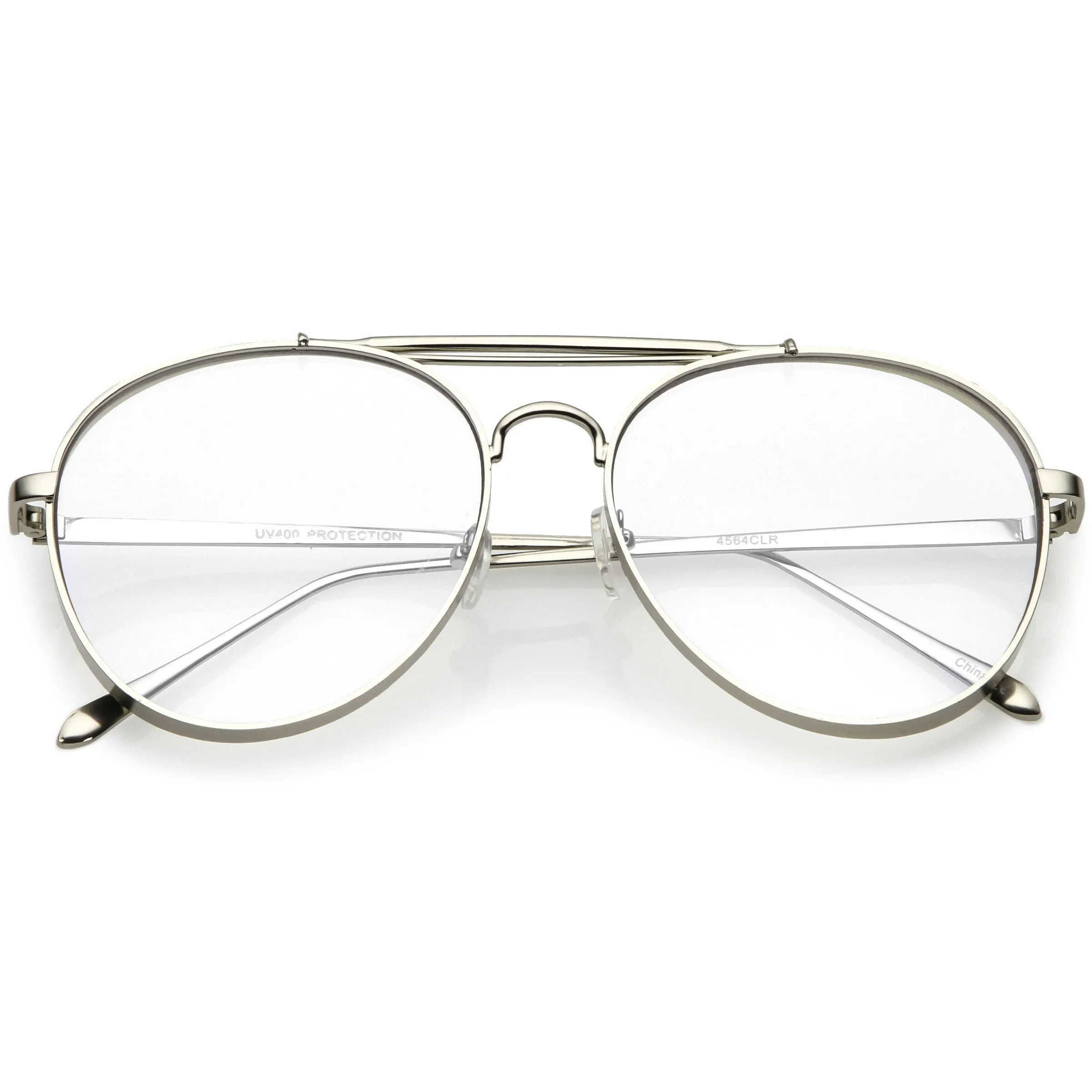 Oversize Retro Dapper Clear Flat Lens Aviator Glasses C326