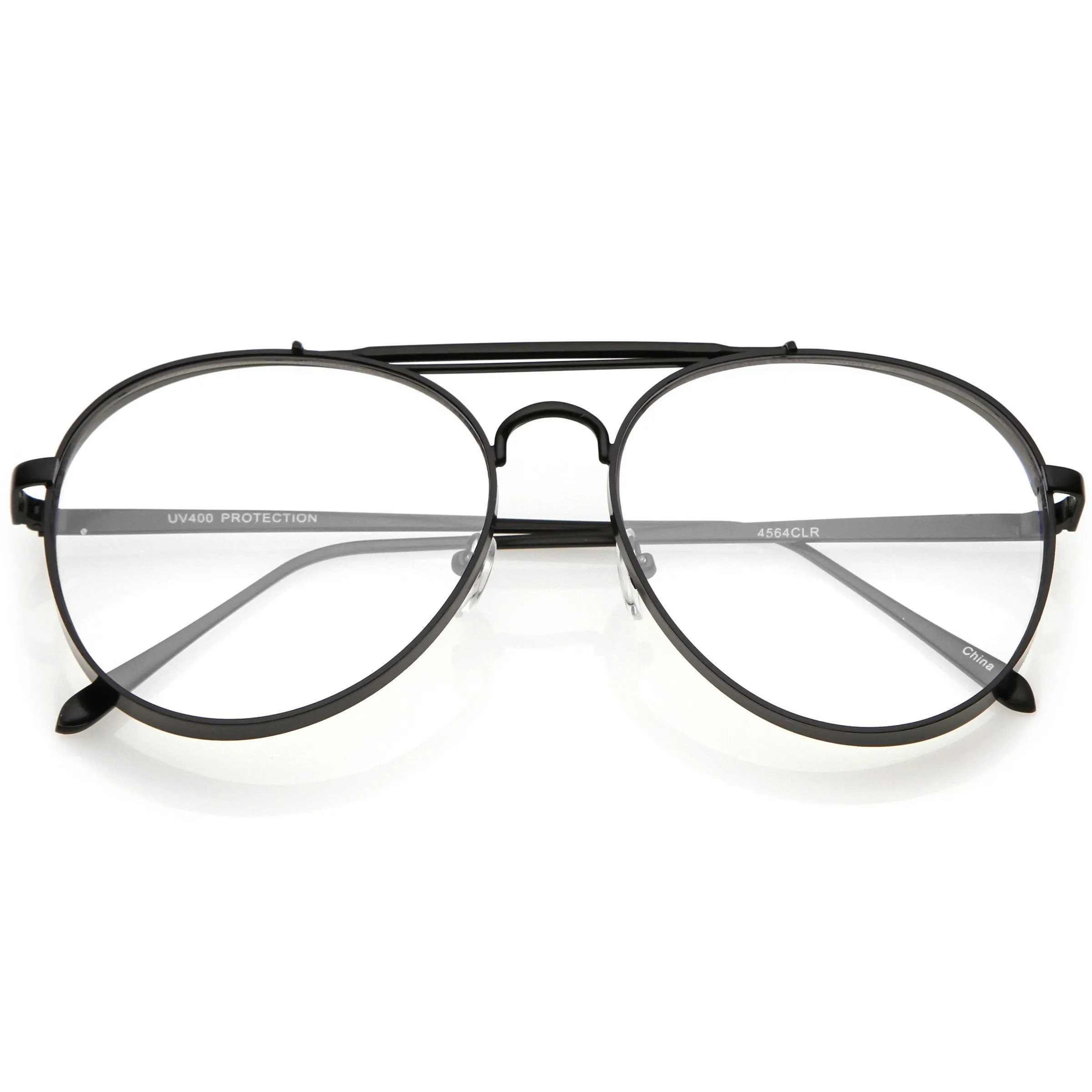 Oversize Retro Dapper Clear Flat Lens Aviator Glasses C326