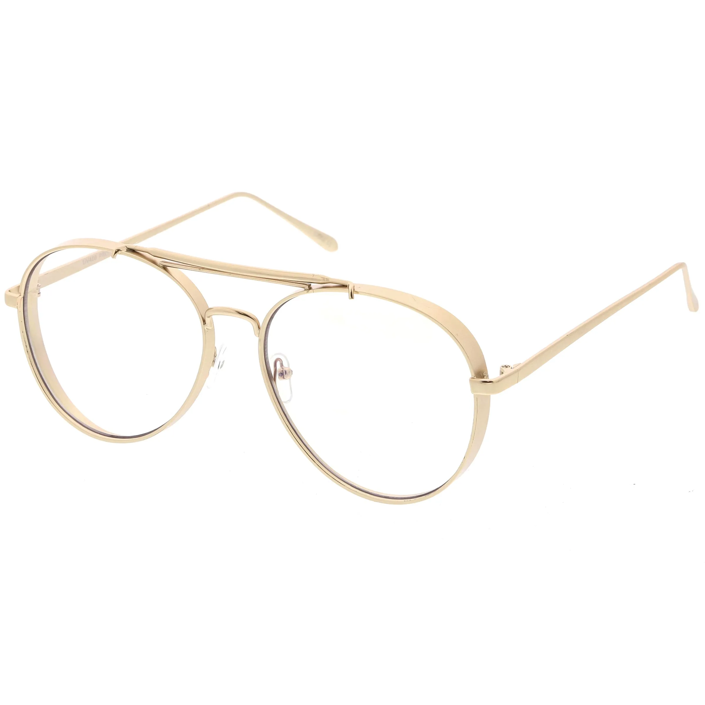 Oversize Retro Dapper Clear Flat Lens Aviator Glasses C326