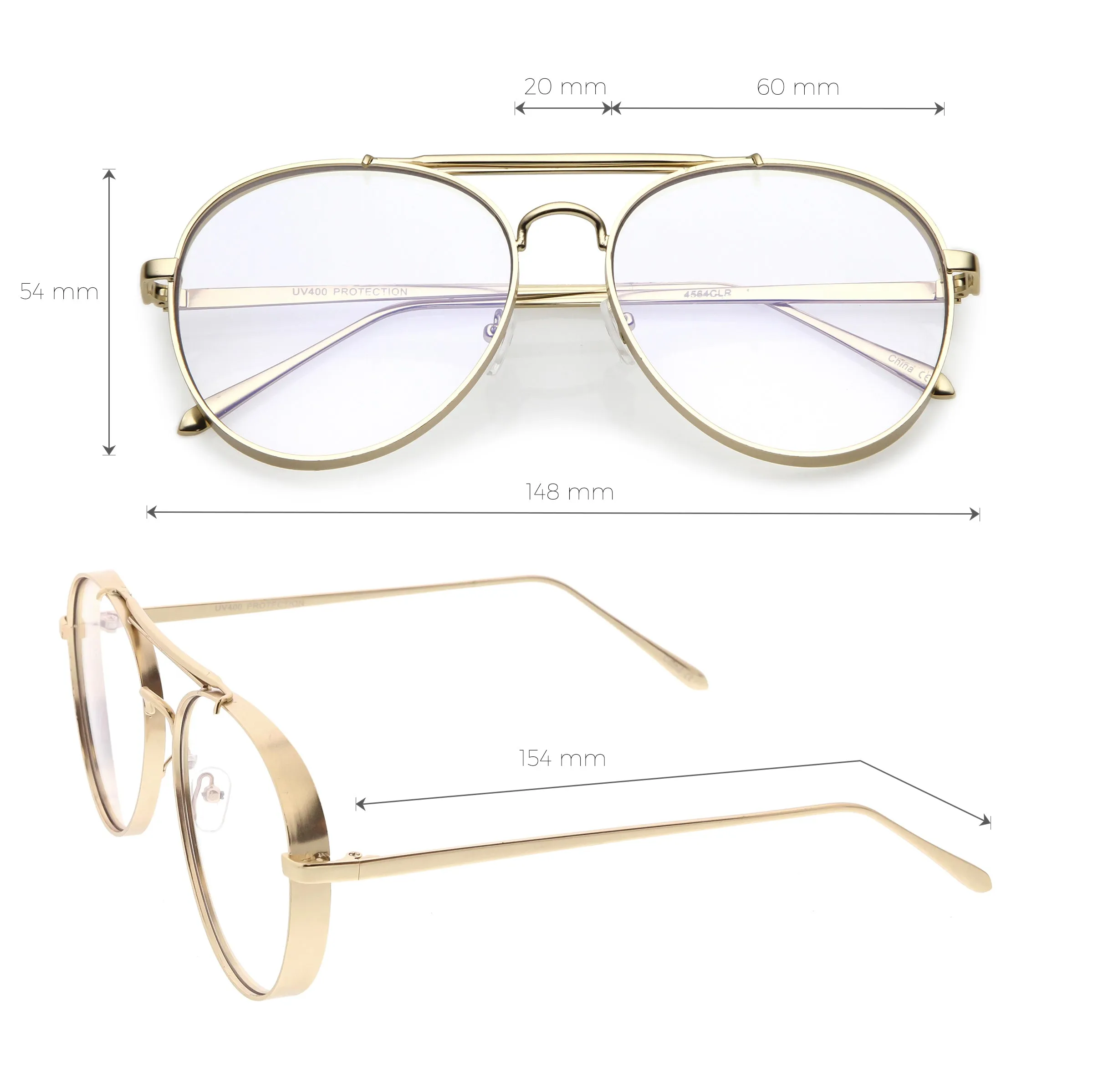 Oversize Retro Dapper Clear Flat Lens Aviator Glasses C326
