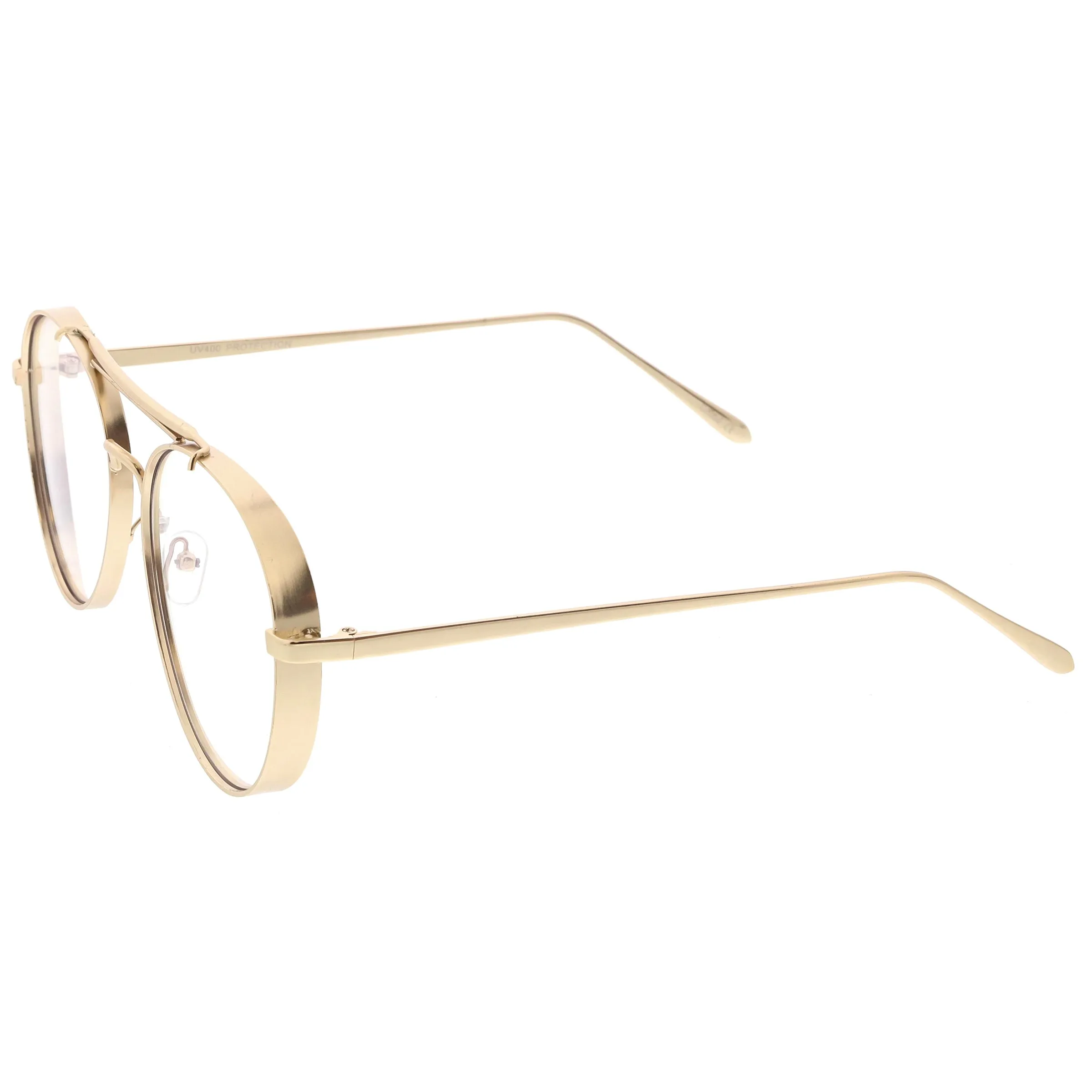 Oversize Retro Dapper Clear Flat Lens Aviator Glasses C326
