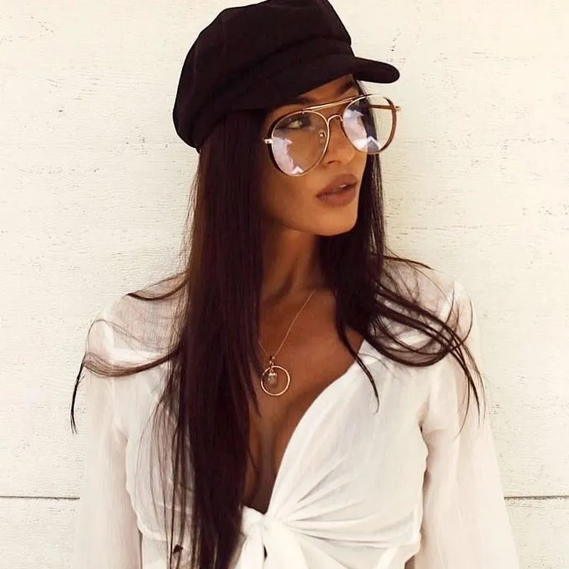 Oversize Retro Dapper Clear Flat Lens Aviator Glasses C326
