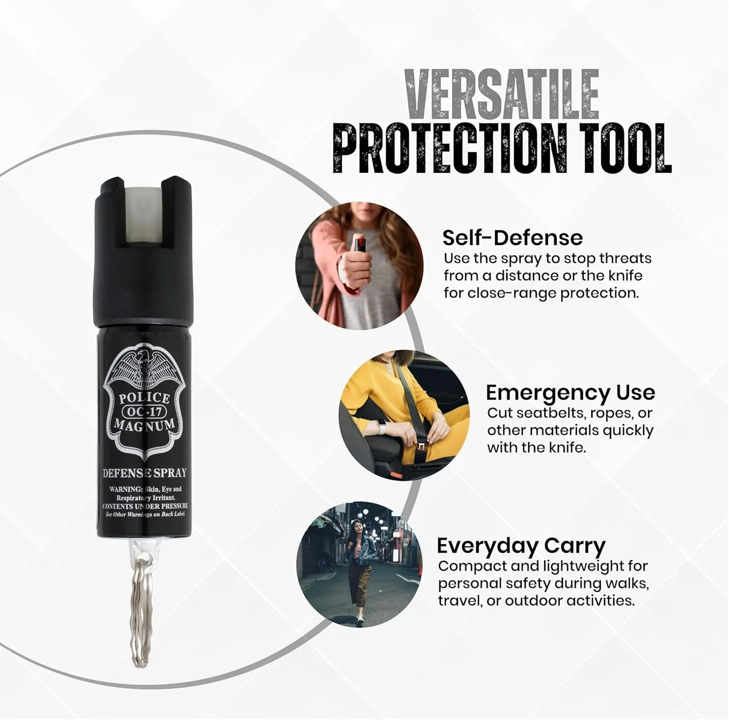 Police Magnum Mini Pepper Spray Self Defense Safety Tool- Tactical Strong Built-in Keyring Holder- Maximum Heat Strength OC- Made in The USA 1/2oz