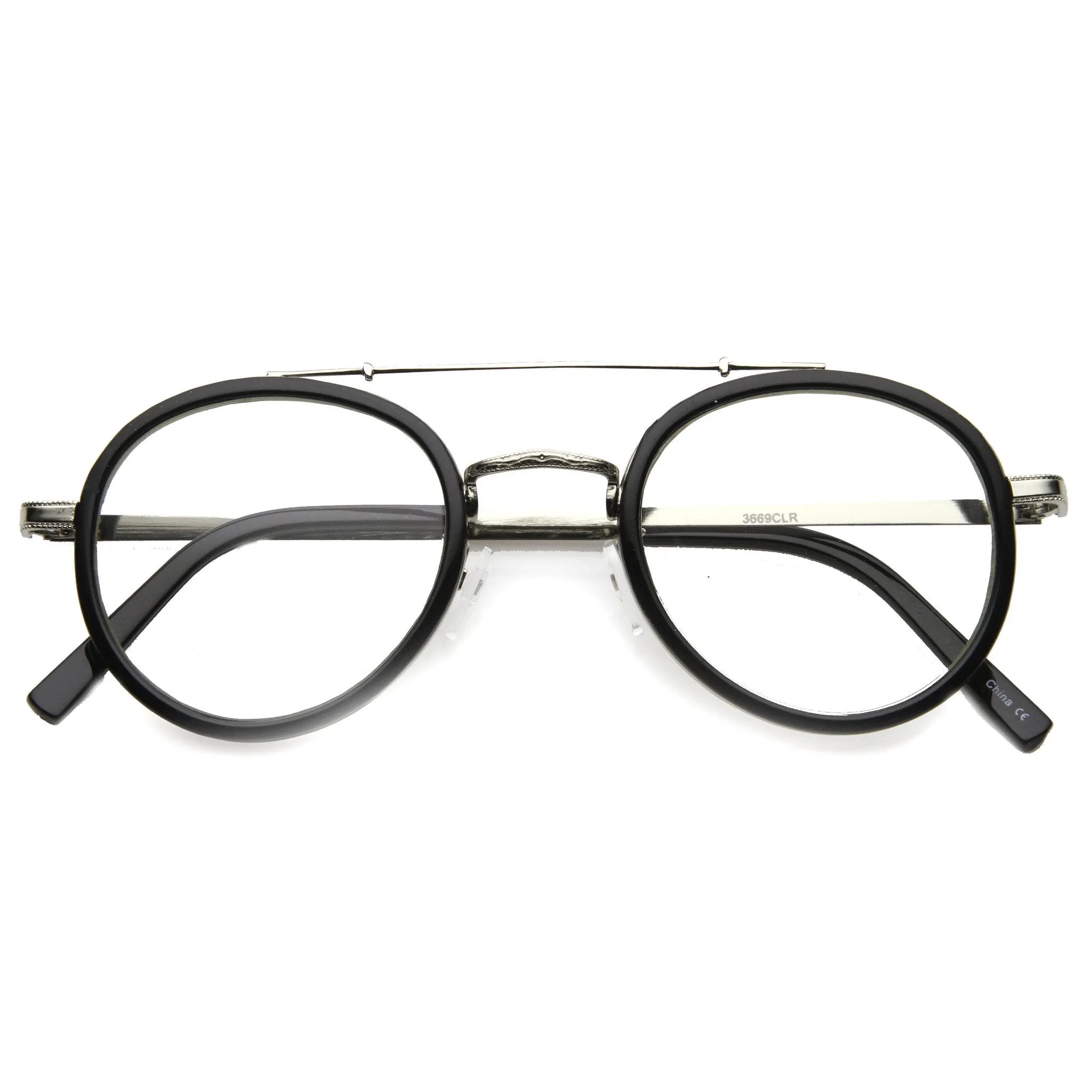 Retro Hipster Indie Dapper Round Clear Lens Aviator Glasses 9922