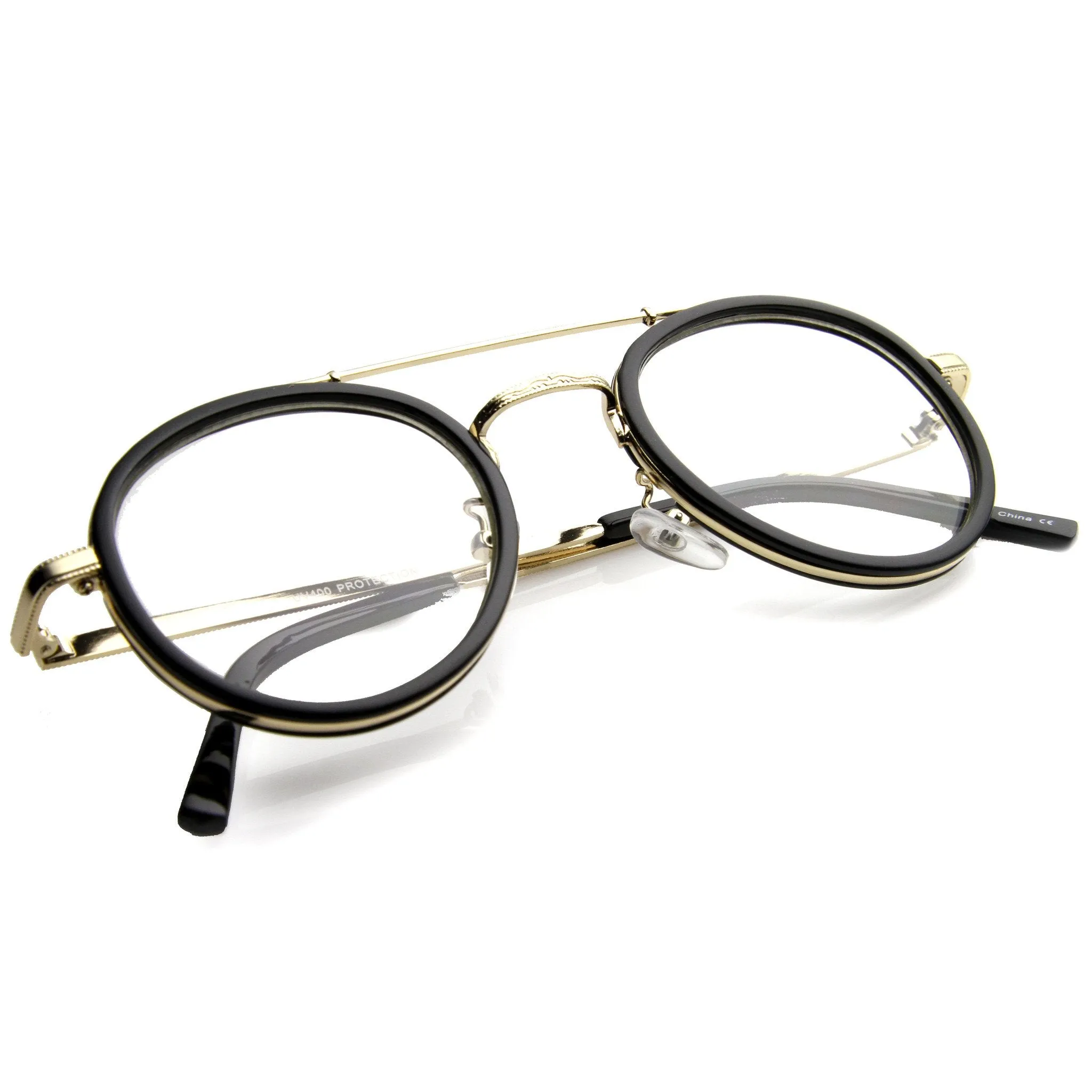 Retro Hipster Indie Dapper Round Clear Lens Aviator Glasses 9922